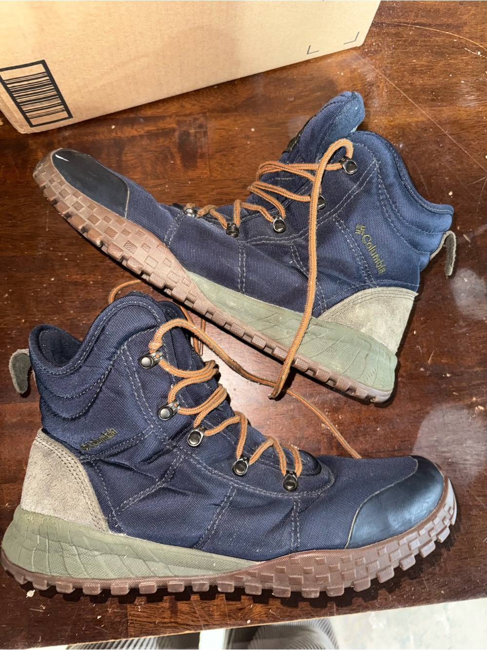 Columbia waterproof navy and brown outdoor hiking boots